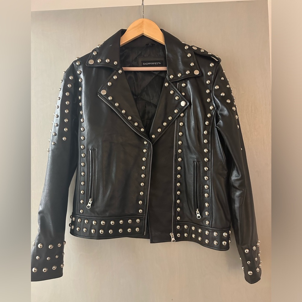 NEW Black Studded 100% Leather Jacket